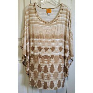 Ruby Road Women's 2X Multicolor Poncho Bat Wing Top Beaded Neckline